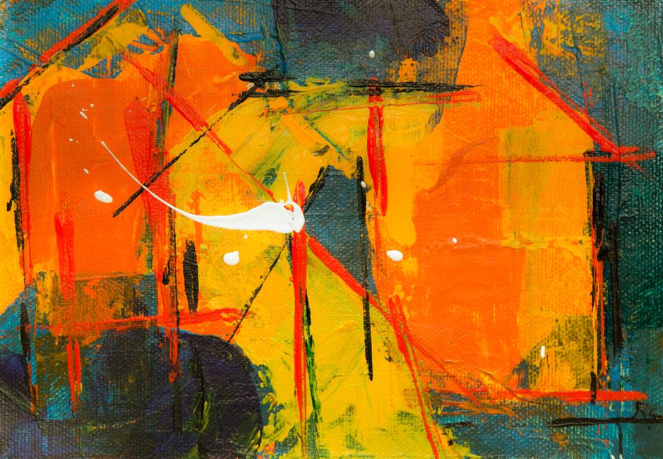 Colorful abstract expressionist painting with bold strokes on canvas.